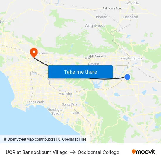 UCR at Bannockburn Village to Occidental College map