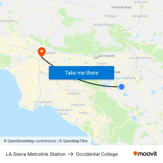 LA Sierra Metrolink Station to Occidental College map