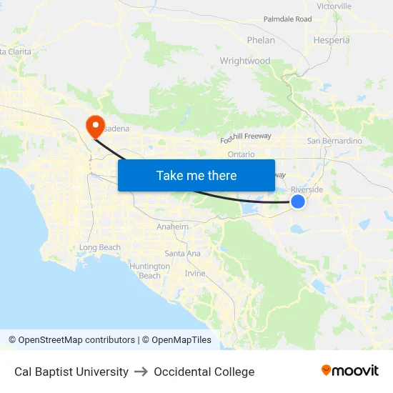 Cal Baptist University to Occidental College map