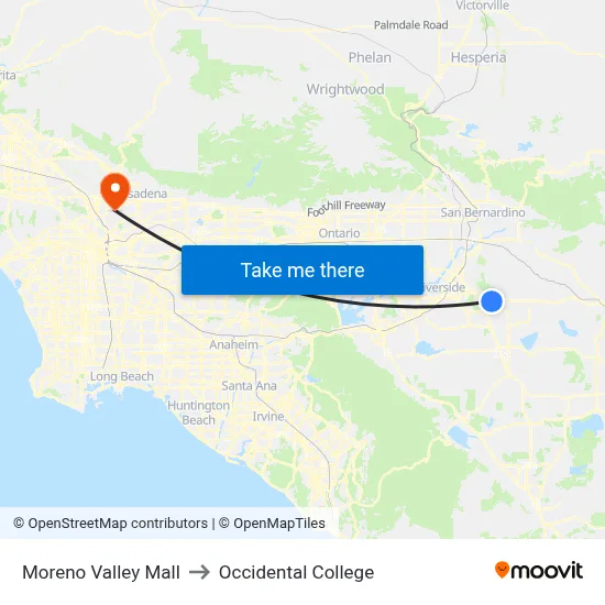 Moreno Valley Mall to Occidental College map