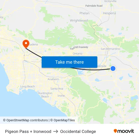 Pigeon Pass + Ironwood to Occidental College map