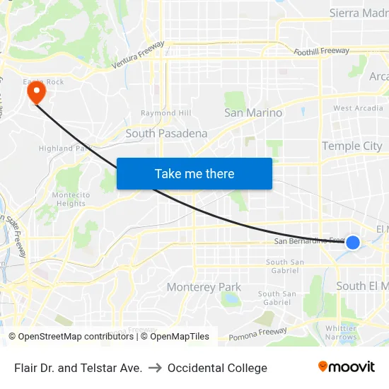 Flair Dr. and Telstar Ave. to Occidental College map