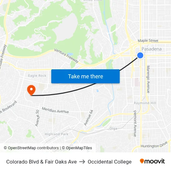 Colorado Blvd & Fair Oaks Ave to Occidental College map