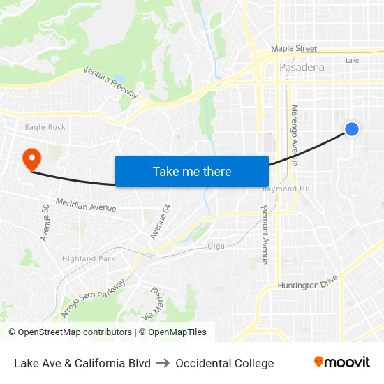 Lake Ave & California Blvd to Occidental College map