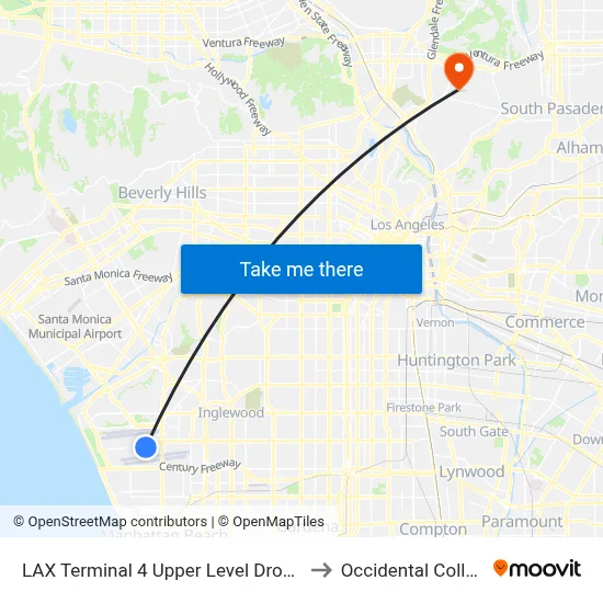 LAX Terminal 4 Upper Level Drop Off to Occidental College map