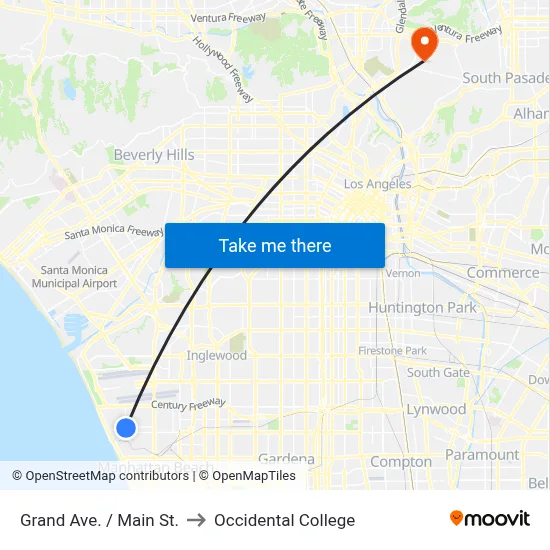 Grand Ave. / Main St. to Occidental College map