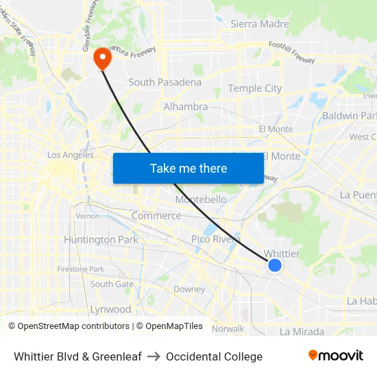 Whittier Blvd & Greenleaf to Occidental College map