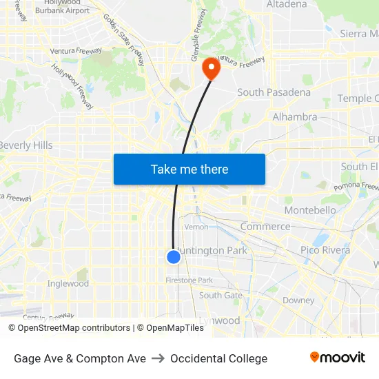 Gage Ave & Compton Ave to Occidental College map