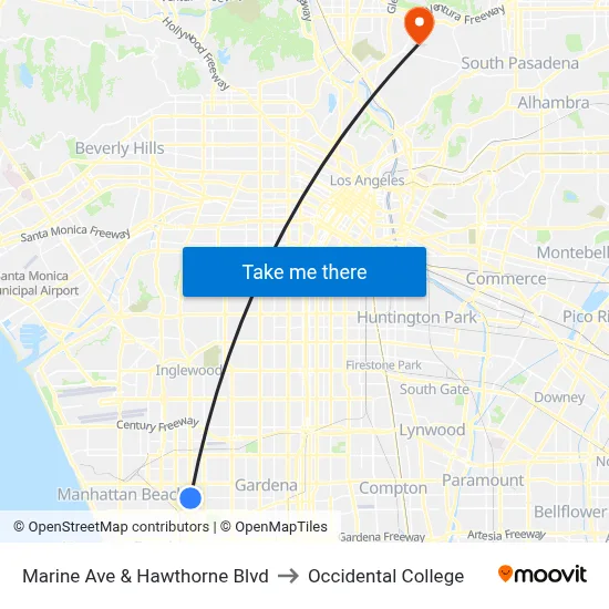 Marine Ave & Hawthorne Blvd to Occidental College map