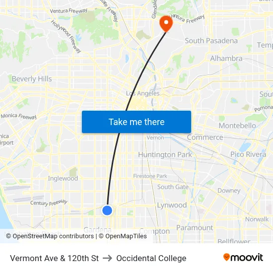 Vermont Ave & 120th St to Occidental College map