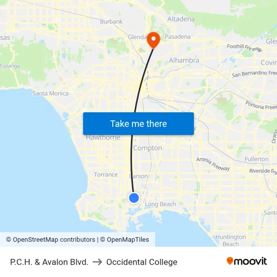 P.C.H. & Avalon Blvd. to Occidental College map