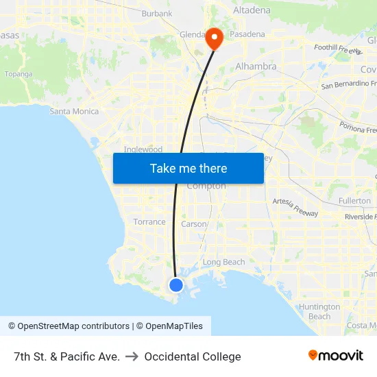 7th St. & Pacific Ave. to Occidental College map
