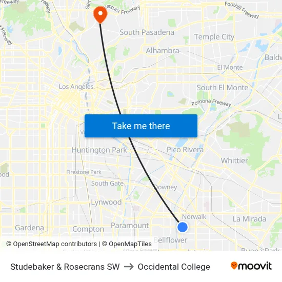 Studebaker & Rosecrans SW to Occidental College map