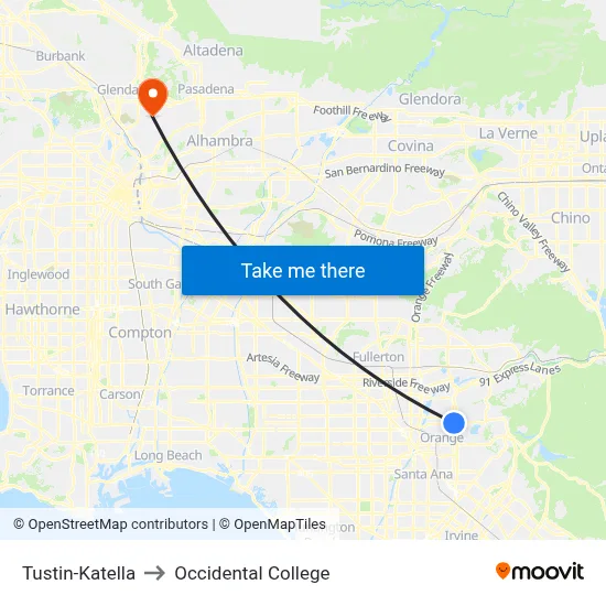Tustin-Katella to Occidental College map
