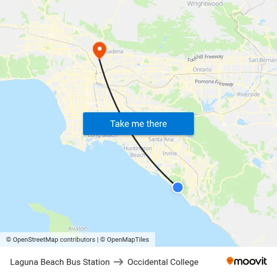 Laguna Beach Bus Station to Occidental College map