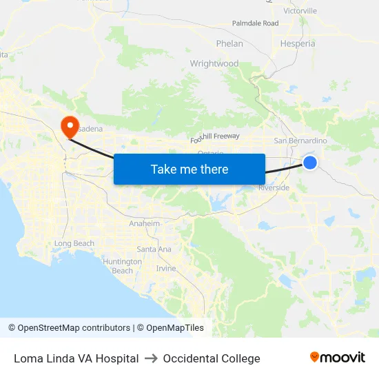 Loma Linda VA Hospital to Occidental College map