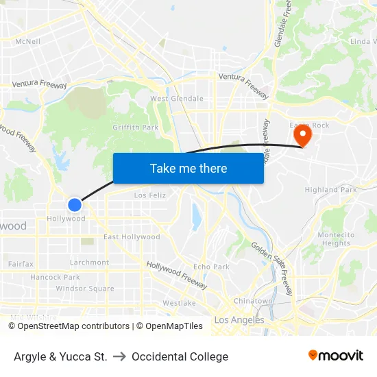 Argyle & Yucca St. to Occidental College map