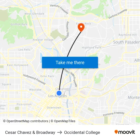 Cesar Chavez & Broadway to Occidental College map