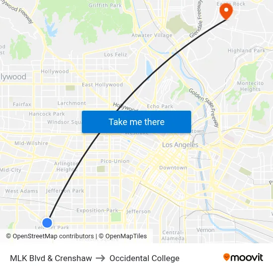 MLK Blvd & Crenshaw to Occidental College map