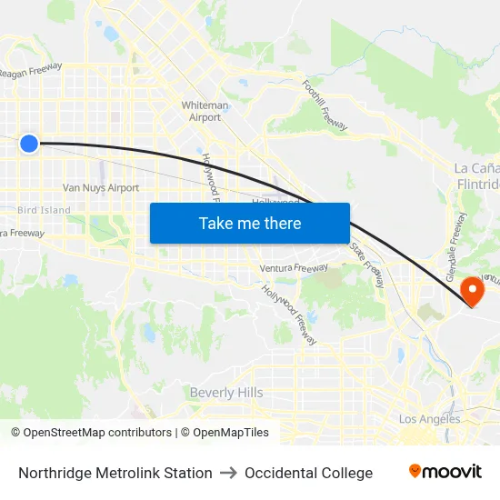 Northridge Metrolink Station to Occidental College map