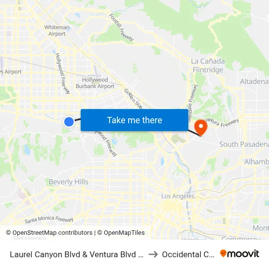 Laurel Canyon Blvd & Ventura Blvd Northbound to Occidental College map