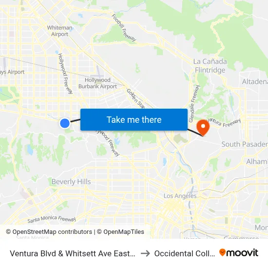 Ventura Blvd & Whitsett Ave Eastbound to Occidental College map