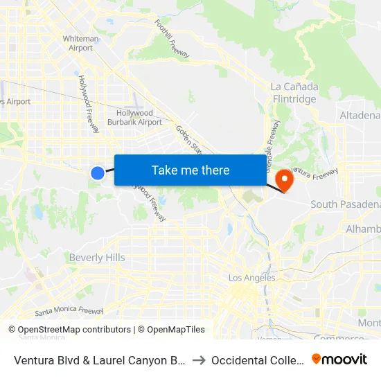 Ventura Blvd & Laurel Canyon Blvd to Occidental College map