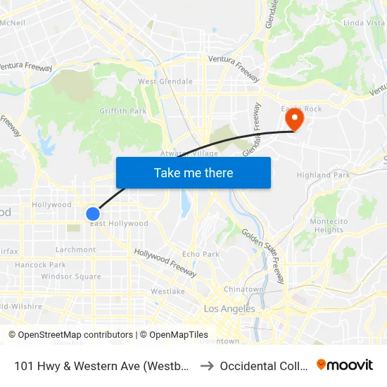 101 Hwy & Western Ave (Westbound) to Occidental College map
