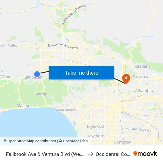 Fallbrook Ave & Ventura Blvd (Westbound) to Occidental College map