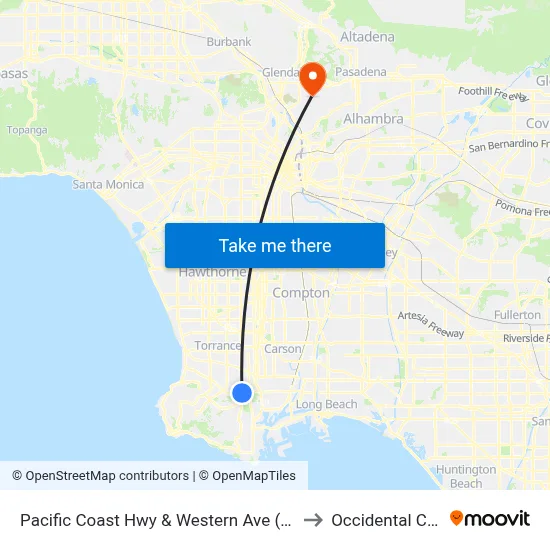 Pacific Coast Hwy & Western Ave (Westbound) to Occidental College map
