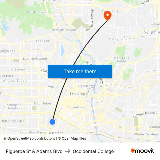 Figueroa St & Adams Blvd to Occidental College map