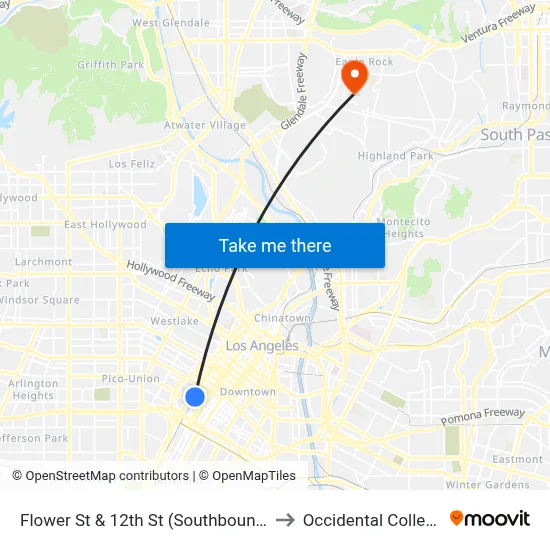 Flower St & 12th St (Southbound) to Occidental College map