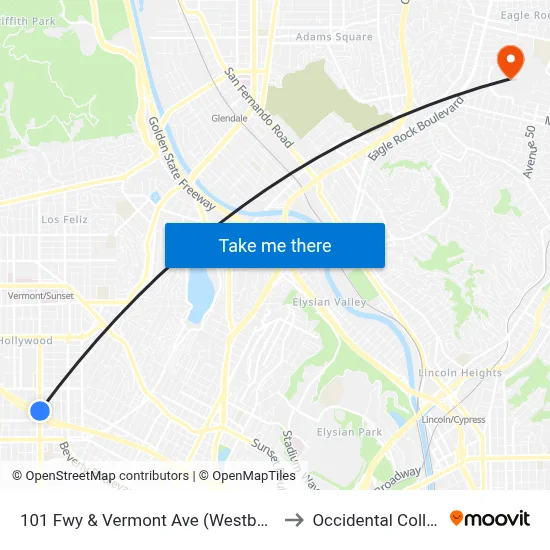 101 Fwy & Vermont Ave (Westbound) to Occidental College map