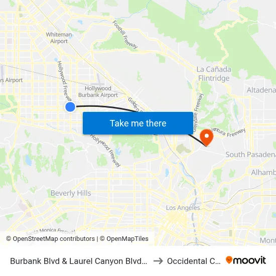 Burbank Blvd & Laurel Canyon Blvd (Eastbound) to Occidental College map