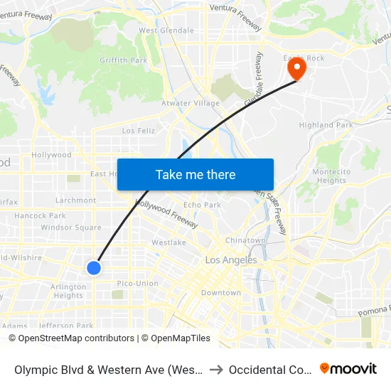 Olympic Blvd & Western Ave (Westbound) to Occidental College map