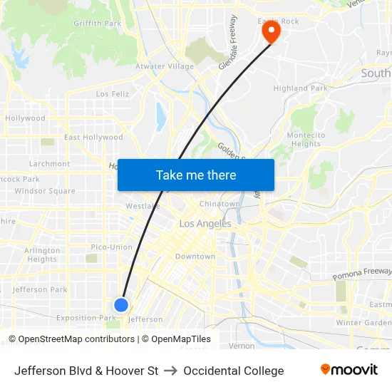 Jefferson Blvd & Hoover St to Occidental College map