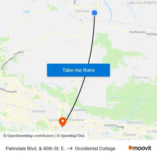 Palmdale Blvd. & 40th St. E. to Occidental College map