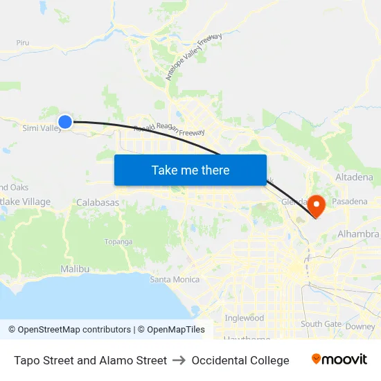 Tapo Street and Alamo Street to Occidental College map