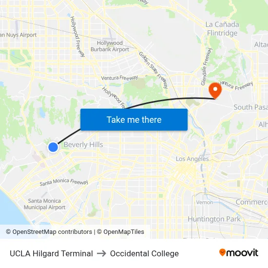 UCLA Hilgard Terminal to Occidental College map