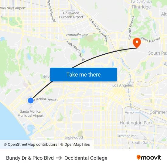 Bundy Dr & Pico Blvd to Occidental College map