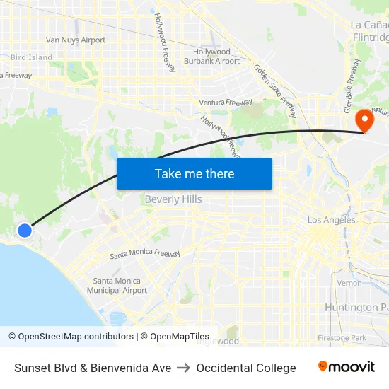Sunset Blvd & Bienvenida Ave to Occidental College map