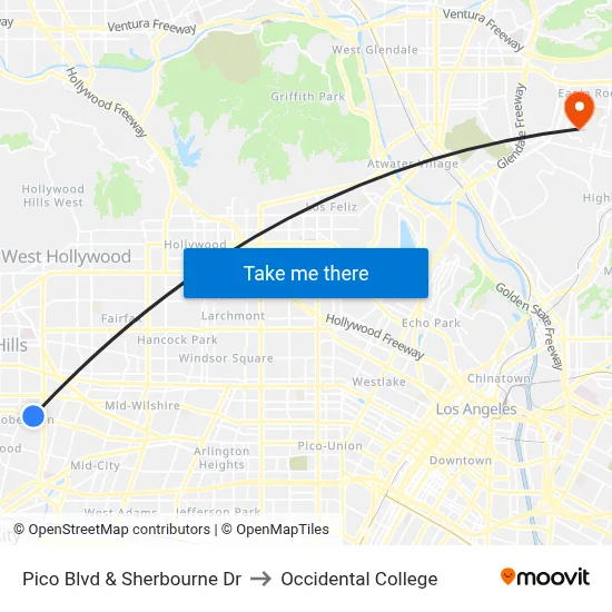Pico Blvd & Sherbourne Dr to Occidental College map