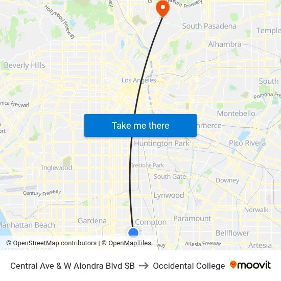 Central Ave & W Alondra Blvd SB to Occidental College map