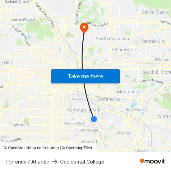 Florence / Atlantic to Occidental College map