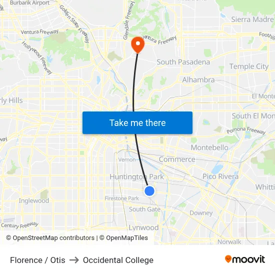 Florence / Otis to Occidental College map