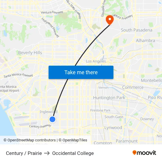 Century / Prairie to Occidental College map