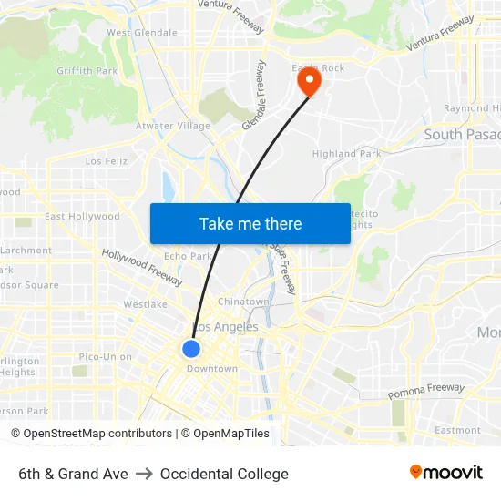 6th & Grand Ave to Occidental College map
