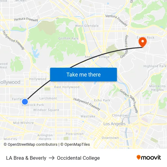 LA Brea & Beverly to Occidental College map