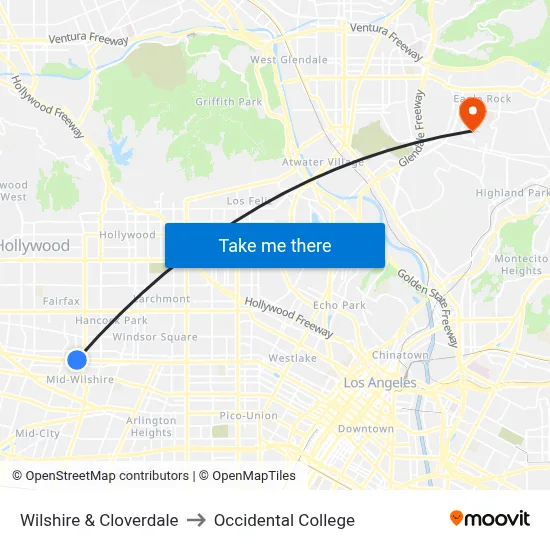 Wilshire & Cloverdale to Occidental College map