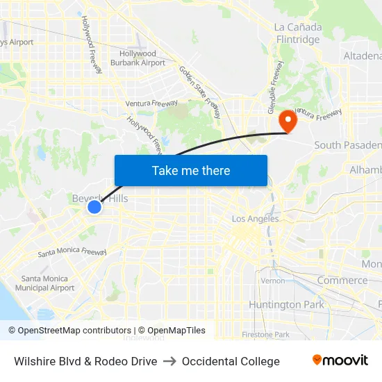 Wilshire Blvd & Rodeo Drive to Occidental College map